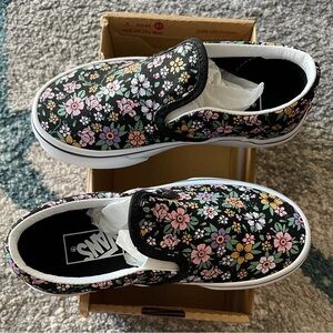 Vans Black Floral Slip-On Shoes
